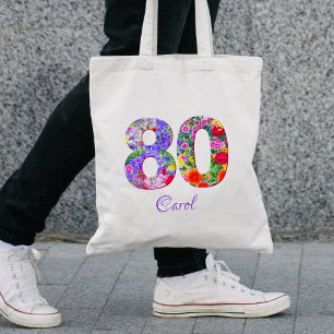 Bolso De Tela 80.º regalo de amigo de cumpleaños - nombre floral