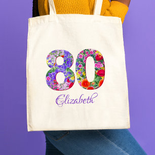Bolso De Tela 80.º regalo de cumpleaños de mamá - nombre floral 