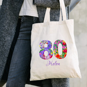 Bolso De Tela 80.º regalo de cumpleaños del vecino - nombre flor