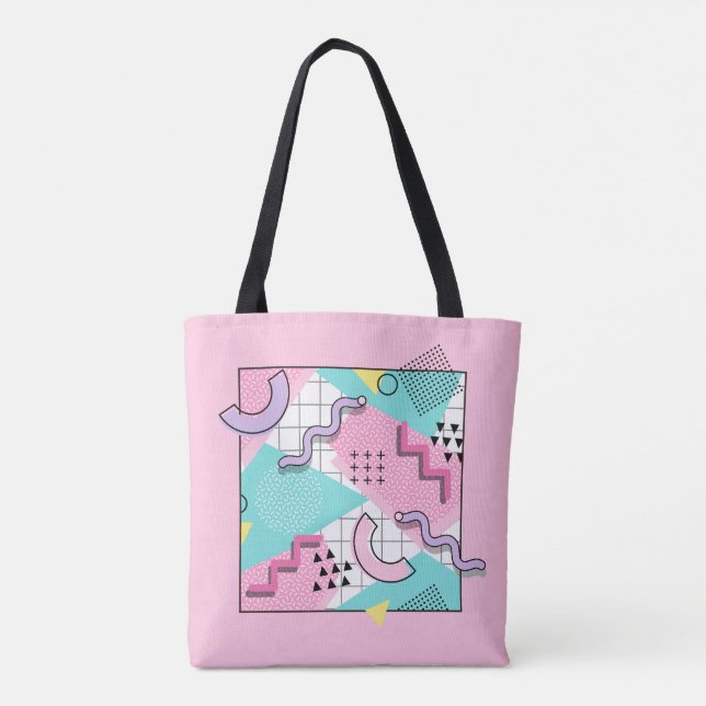 Bolso De Tela 80's Memphis Active Pink Light Turquoise (Reverso)