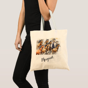 Bolso De Tela 8 Nombre personalizado de caballos marrones en fun