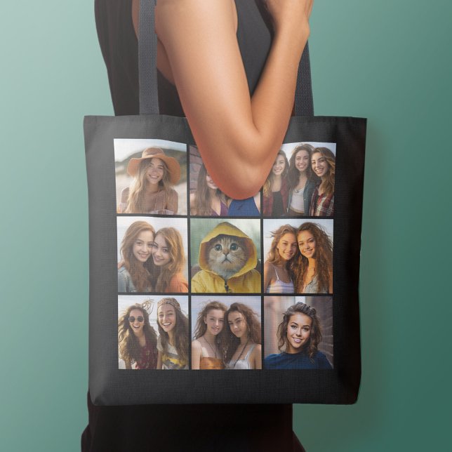 Bolso De Tela 9 Personalizado de Collage de fotos Monograma Camb (Personalized tote bag - add your name or other text)