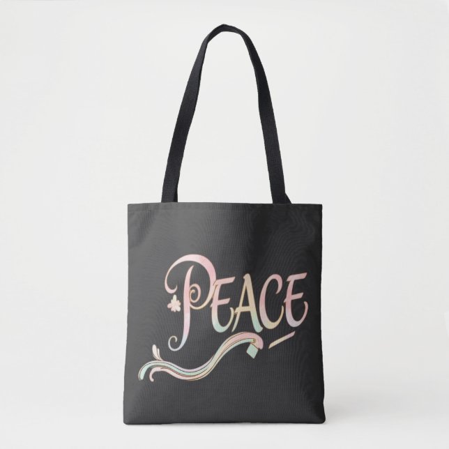 Bolso De Tela A beautiful, flowing script of the word "Peace" fe (Anverso)