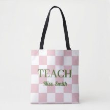Bolso de tela a cuadros rosa personalizable para e
