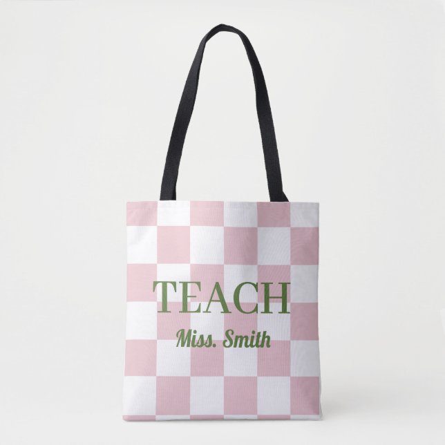 Bolso de tela a cuadros rosa personalizable para e (Anverso)