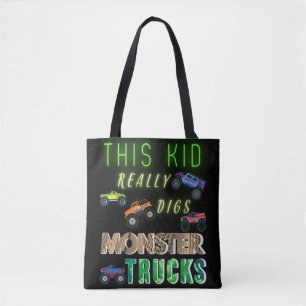 Bolso De Tela A este niño le gustan mucho los camiones monstruo