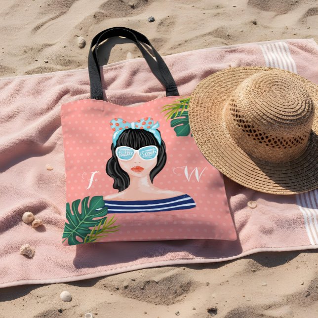 Bolso De Tela A La Playa | Hojas Tropicales Retro de Belleza Pla (To The Beach | Beach Beauty Retro Tropical Leaves Tote Bag)
