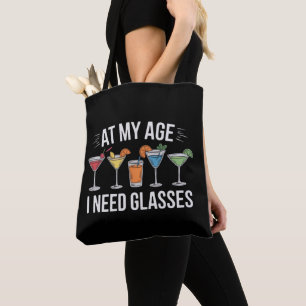 Bolso De Tela A Mi Edad Necesito Gafas Divertido Vino Alcool