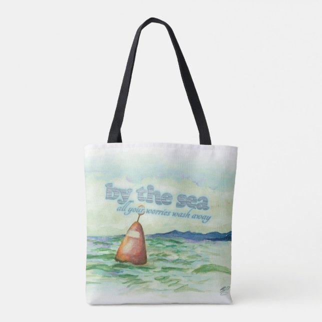Bolso De Tela a orillas del mar preocupación lavar acuarela arte (Reverso)