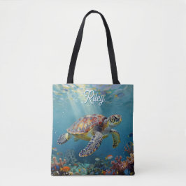 Bolso De Tela A Sea Turtle and Sun Rays in the Ocean Blue