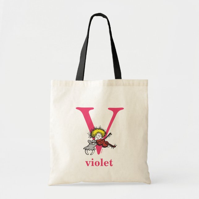 Bolso De Tela ABC del Dr. Seuss: Carta V - Rosa | Añadir su nomb (Frente)