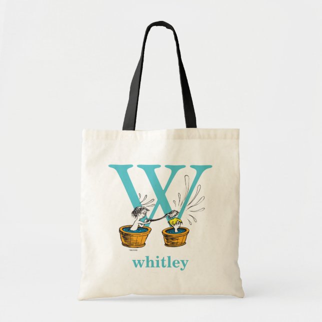 Bolso De Tela ABC del Dr. Seuss: Carta W - Azul | Añadir su nomb (Frente)