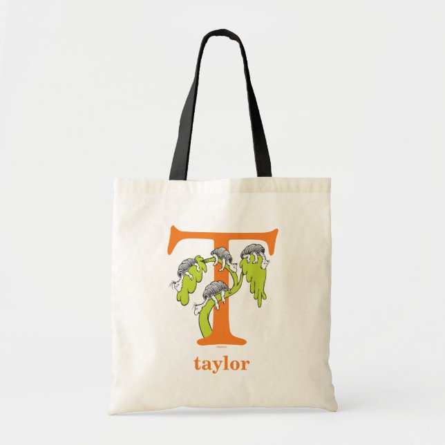Bolso De Tela ABC del Dr. Seuss: Letra T - Naranja | Añadir su n (Frente)