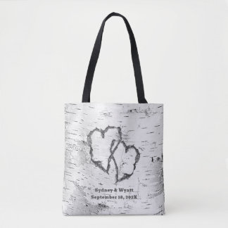 Bolso De Tela Abedul Blanco Dos Corazones Boda Personalizada