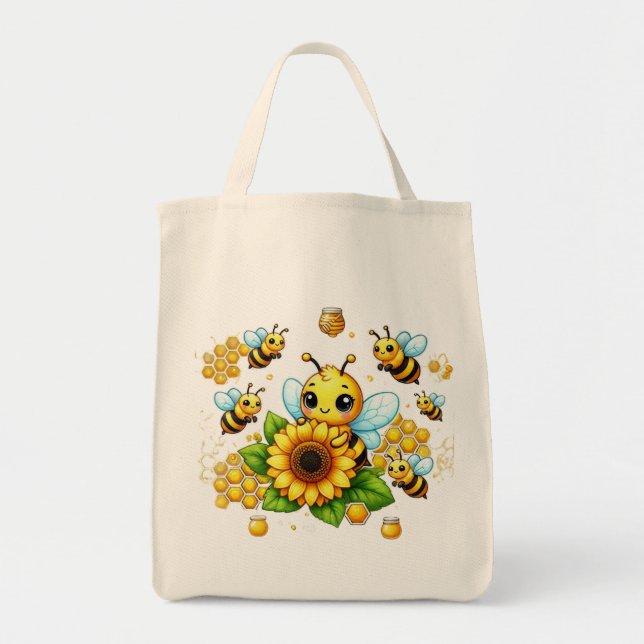 Bolso De Tela Abeja amarilla y girasol alegres (Frente)