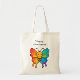 Bolso De Tela Abeja arco iris - mariposa - Aniversario feliz