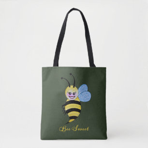 Bolso De Tela Abeja Cuidada De Acuarela Con Sonrisa Feliz