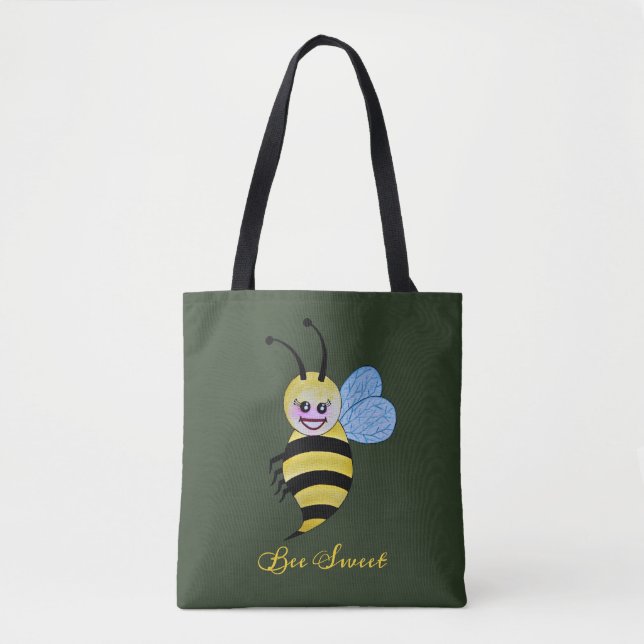 Bolso De Tela Abeja Cuidada De Acuarela Con Sonrisa Feliz (Anverso)