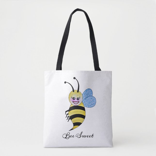 Bolso De Tela Abeja Cuidada De Acuarela Con Sonrisa Feliz (Anverso)