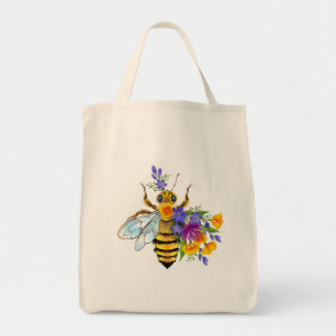 Bolso De Tela Abeja de flor con plantas silvestres