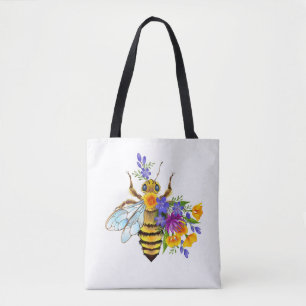 Bolso De Tela Abeja de flor con plantas silvestres