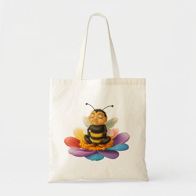 Bolso De Tela Abeja En Una Flor Vibrante Haciendo Yoga (Frente)