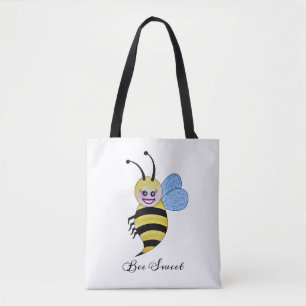 Bolso De Tela Abeja linda de la acuarela con sonrisa feliz