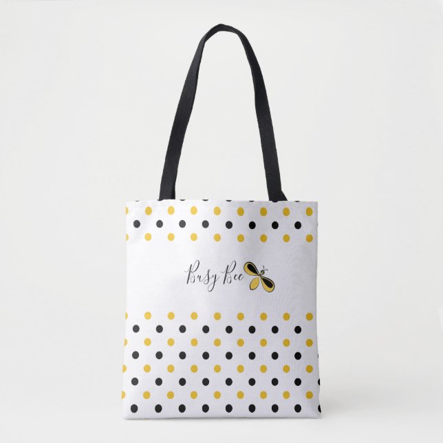 Bolso De Tela Abeja ocupada, Tote de hombro de puntos negros y a (Anverso)