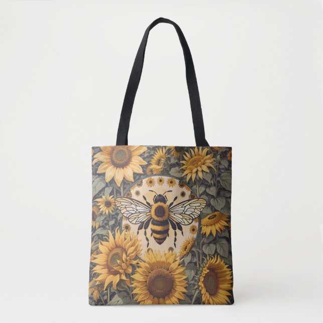 Bolso De Tela Abeja Vintage y Girasoles  (Anverso)