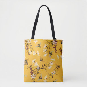 Bolso De Tela Abeja y mariposa vintage: Arte floral bordado