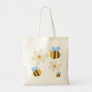 Bolso De Tela Abejas con Tote-bolsa de flores blancas