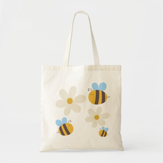 Bolso De Tela Abejas con Tote-bolsa de flores blancas (Frente)
