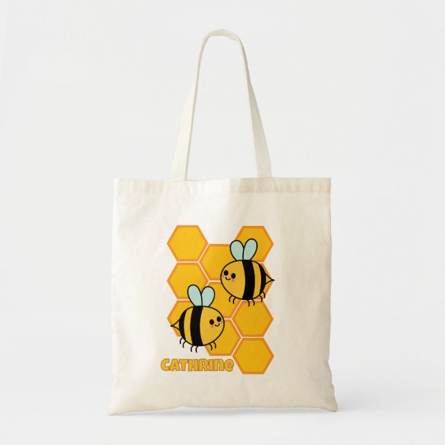 Bolso De Tela Abejas Cutas Y Personalizado De Diseño De Honeycom (Frente)