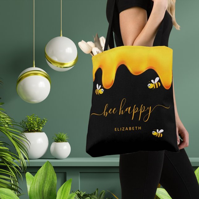 Bolso De Tela Abejas de abejas negras felices burbujas monograma (Subido por el creador)