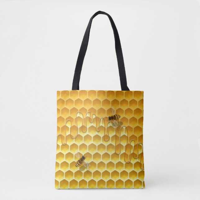 Bolso De Tela Abejas de miel volando en el Personalizable Golden (Anverso)