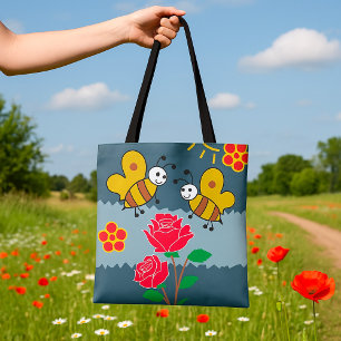 Bolso De Tela Abejas Y Flores