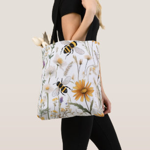 Bolso De Tela Abejas Y Flores Silvestres,