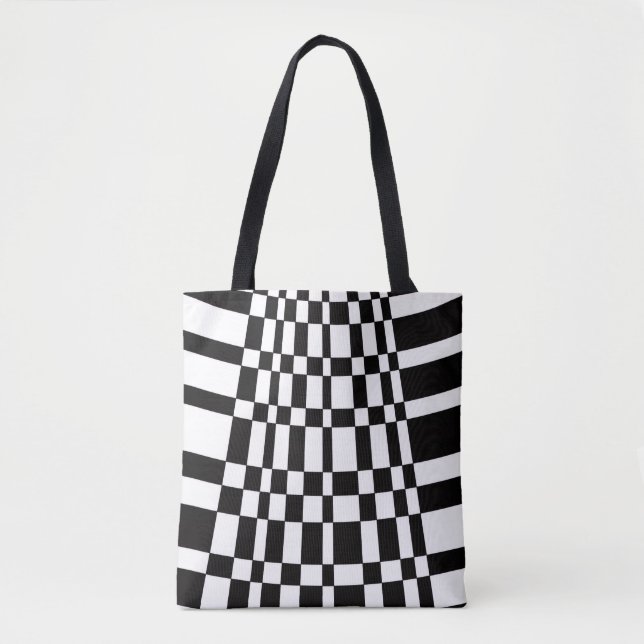 Bolso De Tela Abstract Black and White Checks (Anverso)