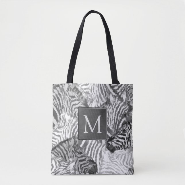Bolso De Tela Abstract Black and White Zebra Art Monogram (Anverso)