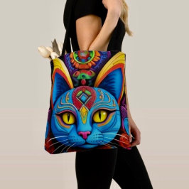 Bolso De Tela Abstract Cat With Yellow Eyes