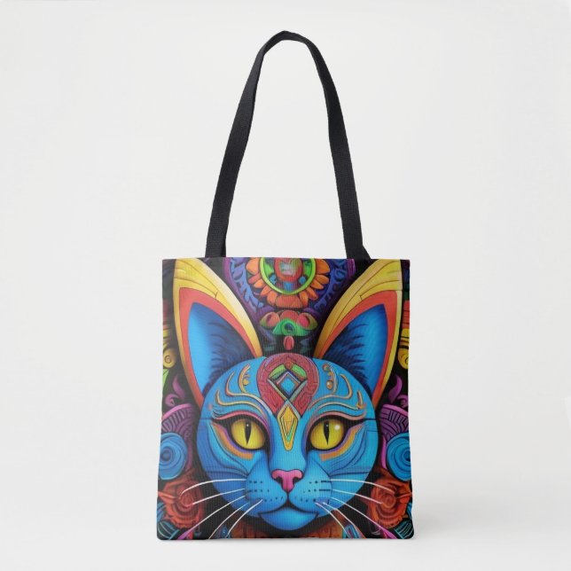 Bolso De Tela Abstract Cat With Yellow Eyes (Anverso)
