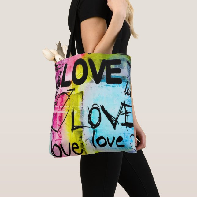 Bolso De Tela Abstract Colorful Modern Graffiti Love  (Detalle)