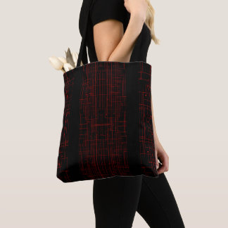 Bolso De Tela Abstract Cyber Pattern | Black & Crimson Circuit 