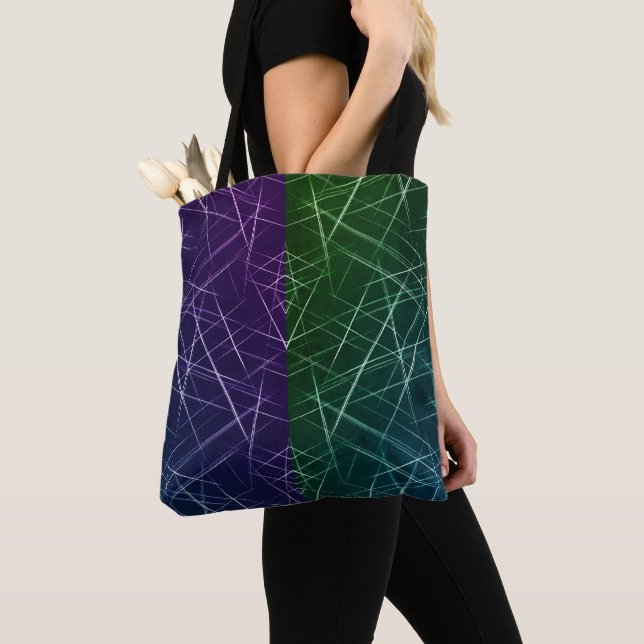Bolso De Tela Abstract Cyber Pattern | Purple & Emerald Grid (Detalle)