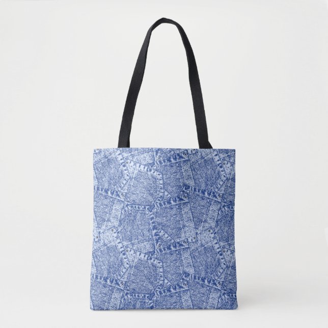 Bolso De Tela Abstract Denim Pockets Patchwork Seamless Pattern  (Anverso)