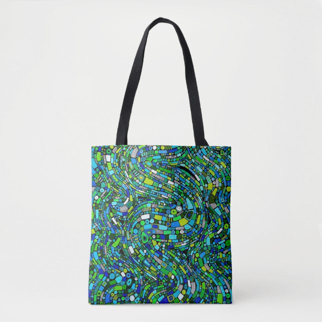 Bolso De Tela Abstract Design Blue Green Waves Shapes (Anverso)