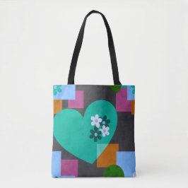 Bolso De Tela Abstract Heart & Geometric Floral Tote Bag