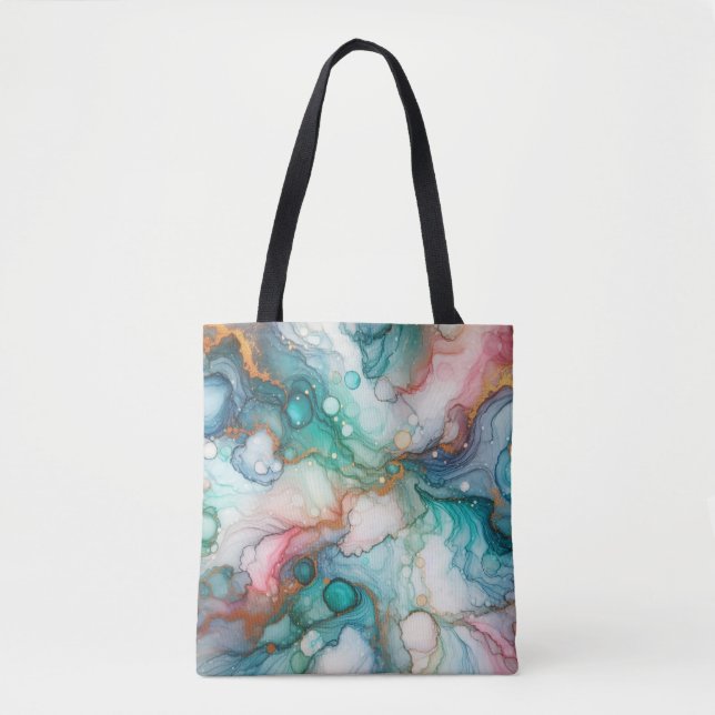 Bolso De Tela Abstract in Pink, Teal, Blue, and Gold (Anverso)