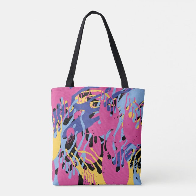 Bolso De Tela Abstract Paint Splashes Yellow Blue Pink Modern. (Reverso)