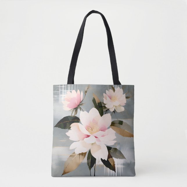 Bolso De Tela Abstract Pink and White Wabi-Sabi Flowers (Anverso)